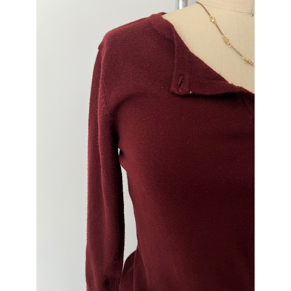 Modcloth Charter School Cardigan Burgundy Wine Red 3/4 Sleeve Knit Librarian M - Picture 6 of 8